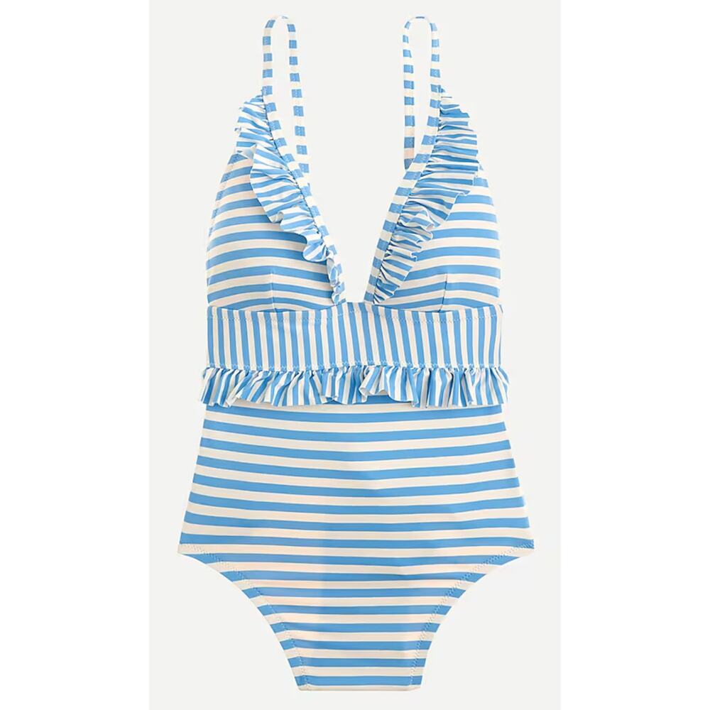 🔥Last Chance🔥NWT J.Crew Ruffle plunging one-piece swimsuit in mixed stripe 8